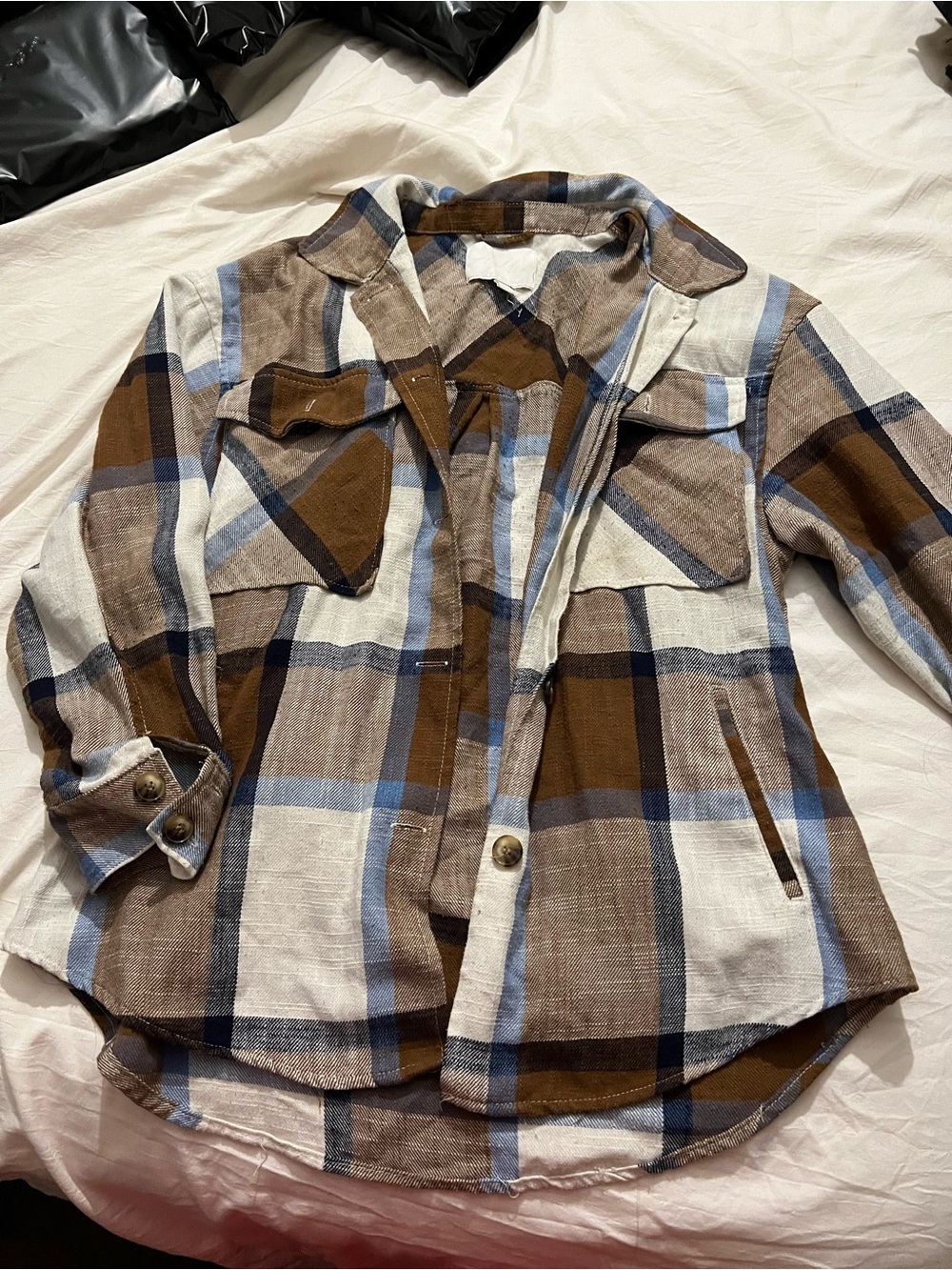 Ashley By 26 International Brown, Blue & Cream Plaid Shirt Jacket
